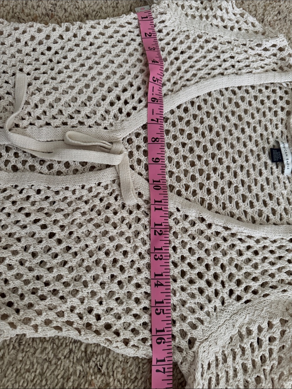 American Eagle Outfitters Open-Knit Tie-Front Cardigan in Beige S - Picture 7 of 8